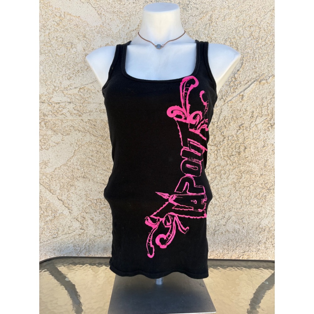 Y2K Tapout Womens Ribbed Tank Top Black Pink Graphic Sleeveless Shirt M #5
